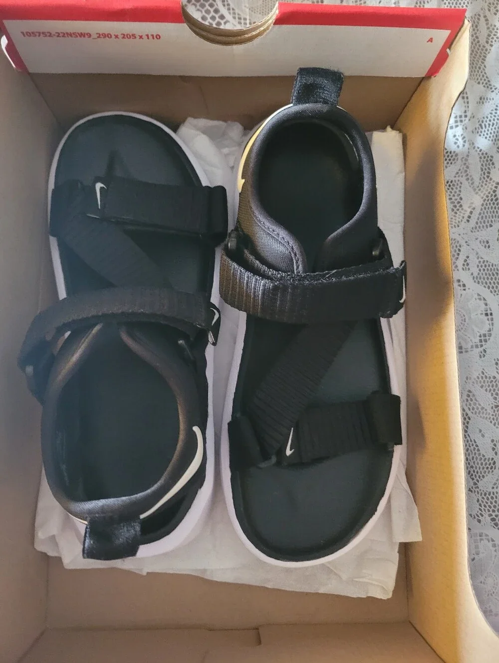 Nike Black Kids Adjustable Strap Sport Sandals with White Trim